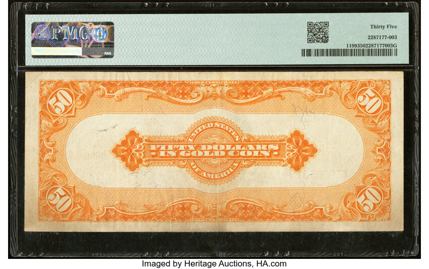 image for: Fr. 1199 $50 1913 Gold Certificate PMG Choice Very Fine 35....