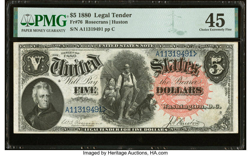 image for: Fr. 76 $5 1880 Legal Tender PMG Choice Extremely Fine 45....