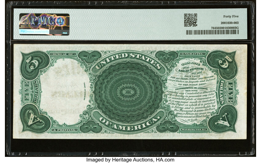 image for: Fr. 76 $5 1880 Legal Tender PMG Choice Extremely Fine 45....
