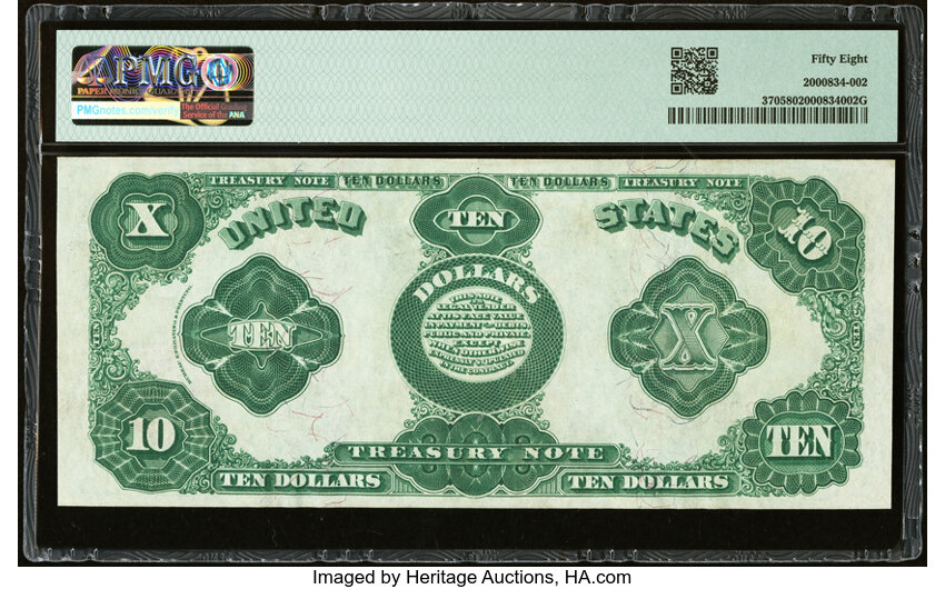 image for: Fr. 370 $10 1891 Treasury Note PMG Choice About Unc 58....