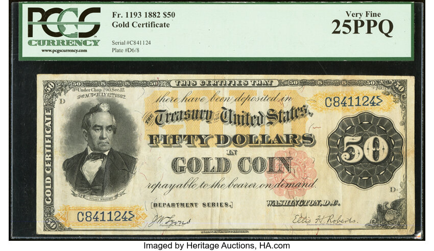image for: Fr. 1193 $50 1882 Gold Certificate PCGS Very Fine 25PPQ....
