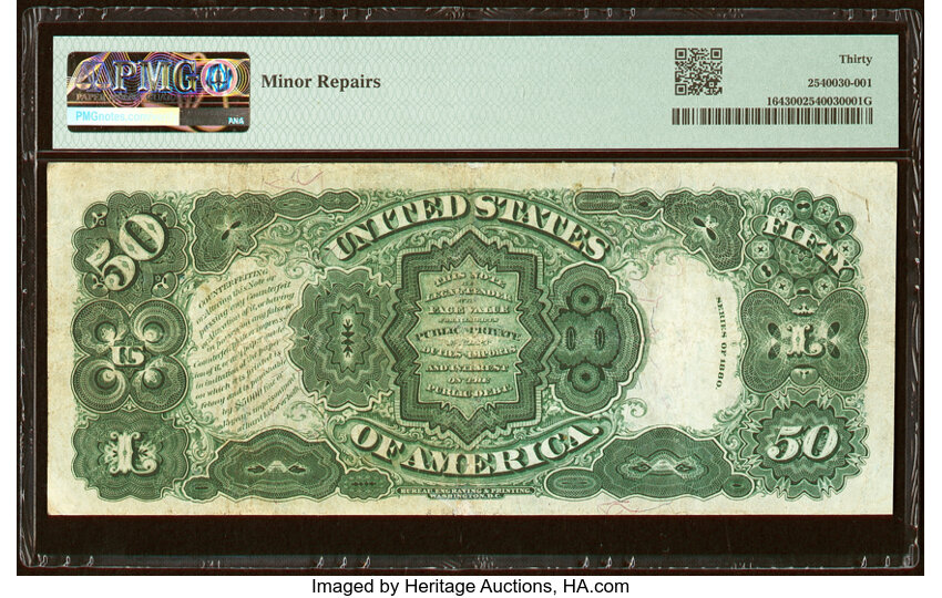 image for: Fr. 164 $50 1880 Legal Tender PMG Very Fine 30....