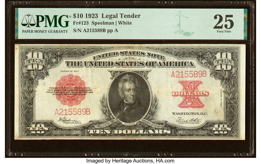 image for: Fr. 123 $10 1923 Legal Tender PMG Very Fine 25....