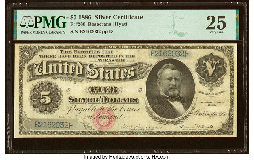 image for: Fr. 260 $5 1886 Silver Certificate PMG Very Fine 25....