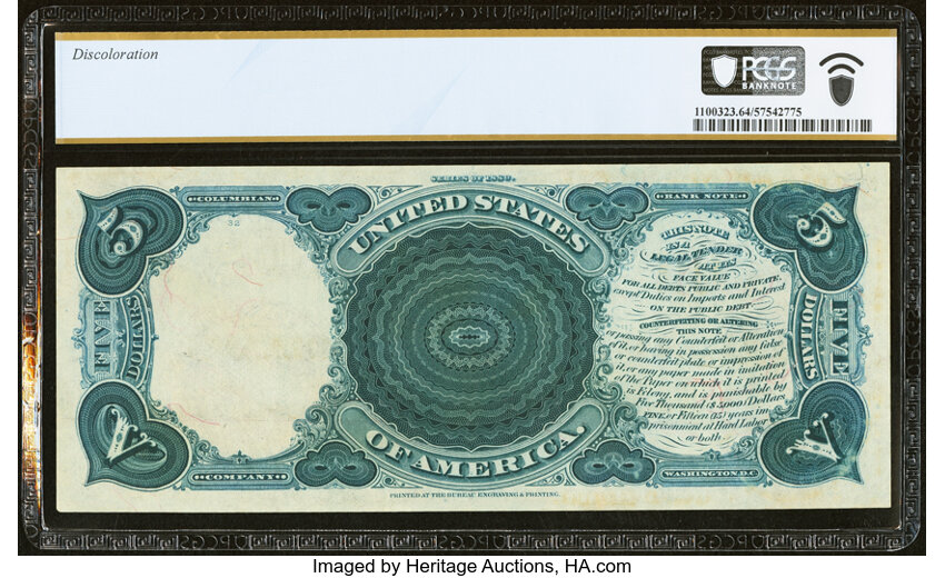 image for: Fr. 73 $5 1880 Legal Tender PCGS Banknote Choice Unc 64 Details....