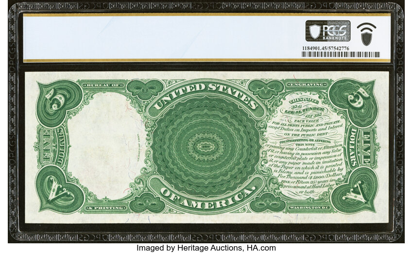 image for: Fr. 91* $5 1907 "PCBLIC" Error Legal Tender Star Note PCGS Banknote Choice XF 45....