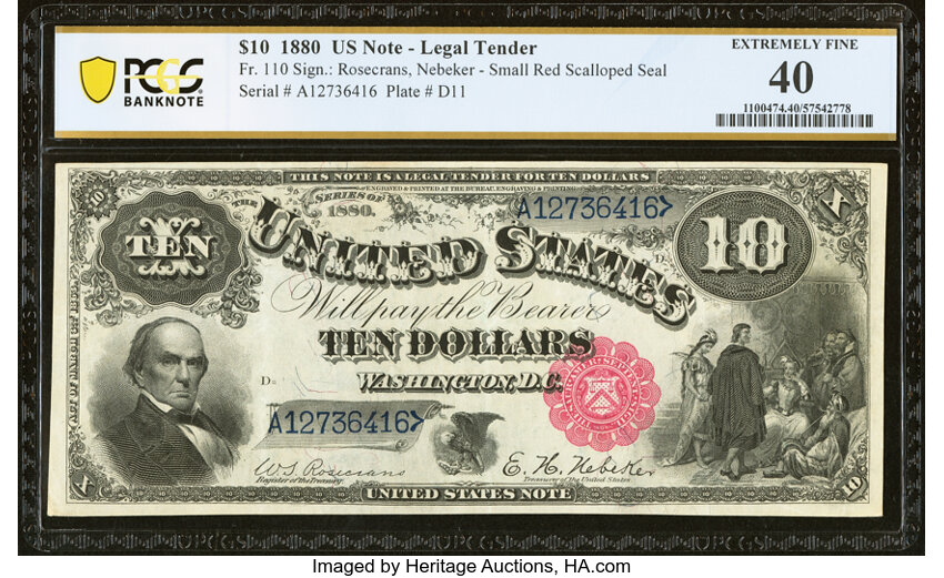 image for: Fr. 110 $10 1880 Legal Tender PCGS Banknote Extremely Fine 40....