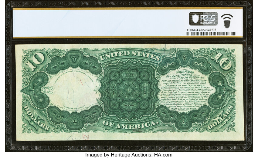 image for: Fr. 110 $10 1880 Legal Tender PCGS Banknote Extremely Fine 40....
