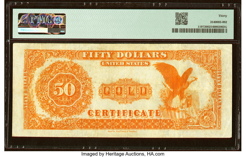 image for: Fr. 1197 $50 1882 Gold Certificate PMG Very Fine 30....