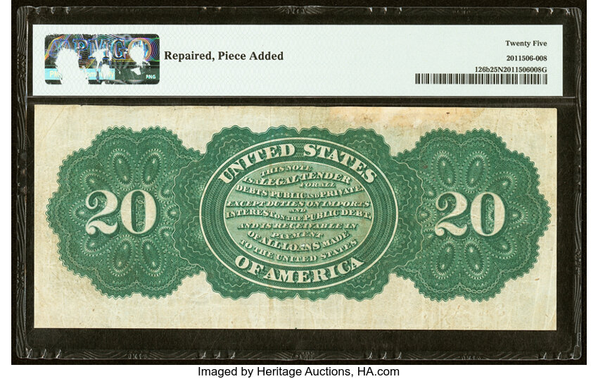 image for: Fr. 126b $20 1863 Legal Tender PMG Very Fine 25 Net....