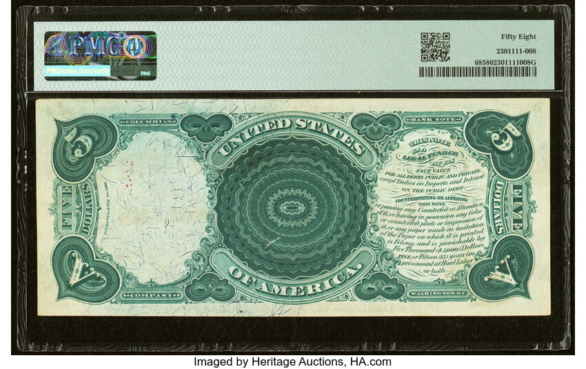 image for: Fr. 68 $5 1875 Legal Tender PMG Choice About Unc 58....