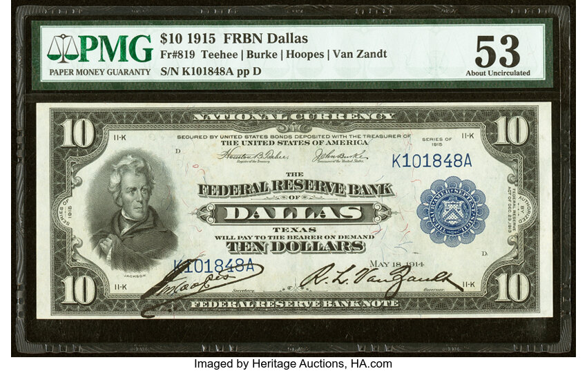 image for: Fr. 819 $10 1915 Federal Reserve Bank Note PMG About Uncirculated 53....