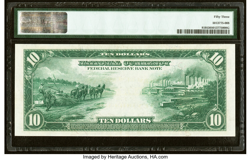 image for: Fr. 819 $10 1915 Federal Reserve Bank Note PMG About Uncirculated 53....