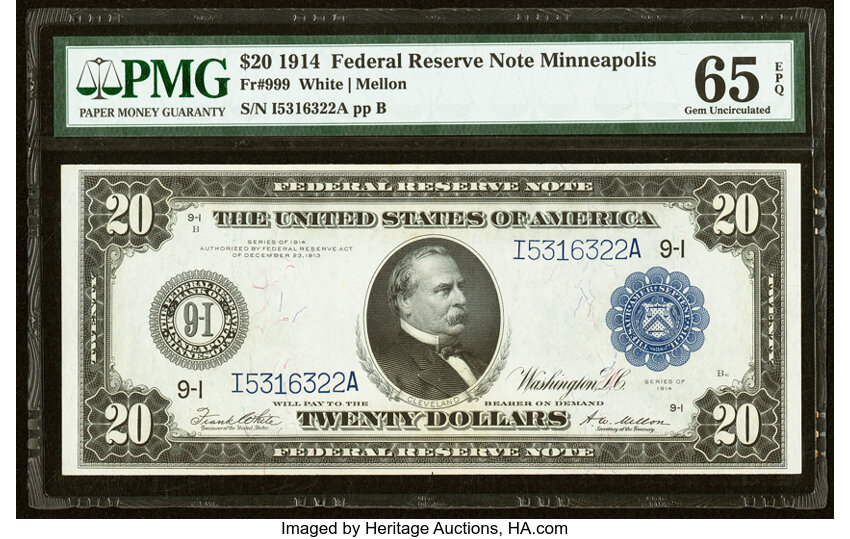 image for: Fr. 999 $20 1914 Federal Reserve Note PMG Gem Uncirculated 65 EPQ....