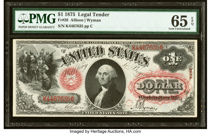 image for: Fr. 26 $1 1875 Legal Tender PMG Gem Uncirculated 65 EPQ....