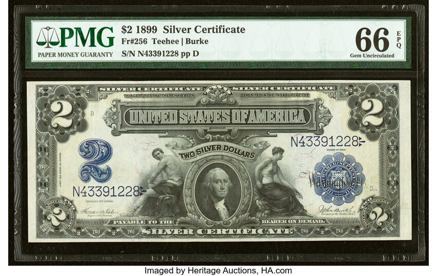 image for: Fr. 256 $2 1899 Silver Certificate PMG Gem Uncirculated 66 EPQ....