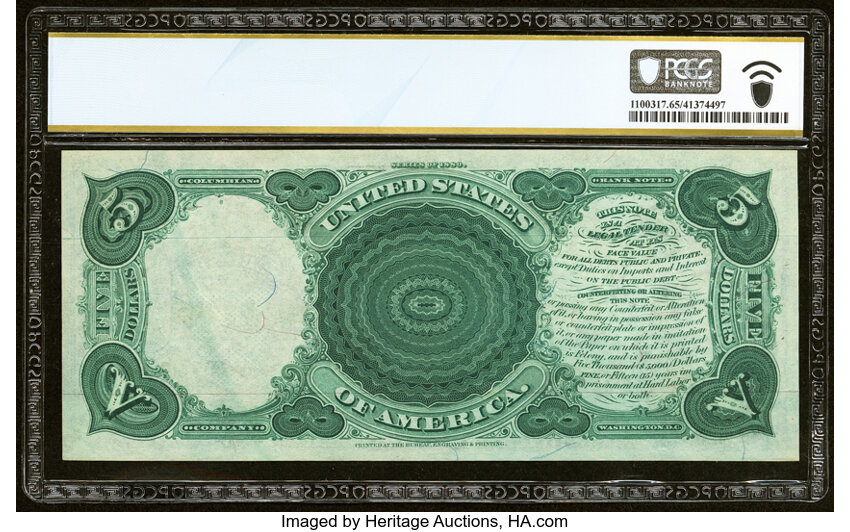 image for: Fr. 71 $5 1880 Legal Tender PCGS Banknote Gem Unc 65 PPQ....