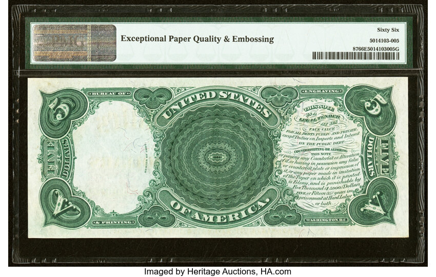 image for: Fr. 87 $5 1907 Legal Tender PMG Gem Uncirculated 66 EPQ....