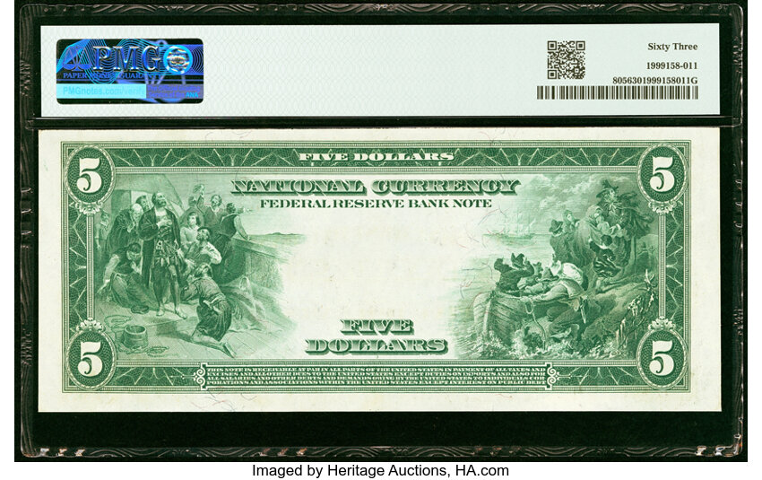 image for: Fr. 805 $5 1915 Federal Reserve Bank Note PMG Choice Uncirculated 63....