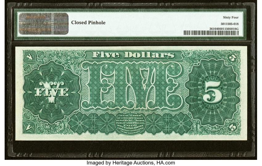 image for: Fr. 361 $5 1890 Treasury Note PMG Choice Uncirculated 64....