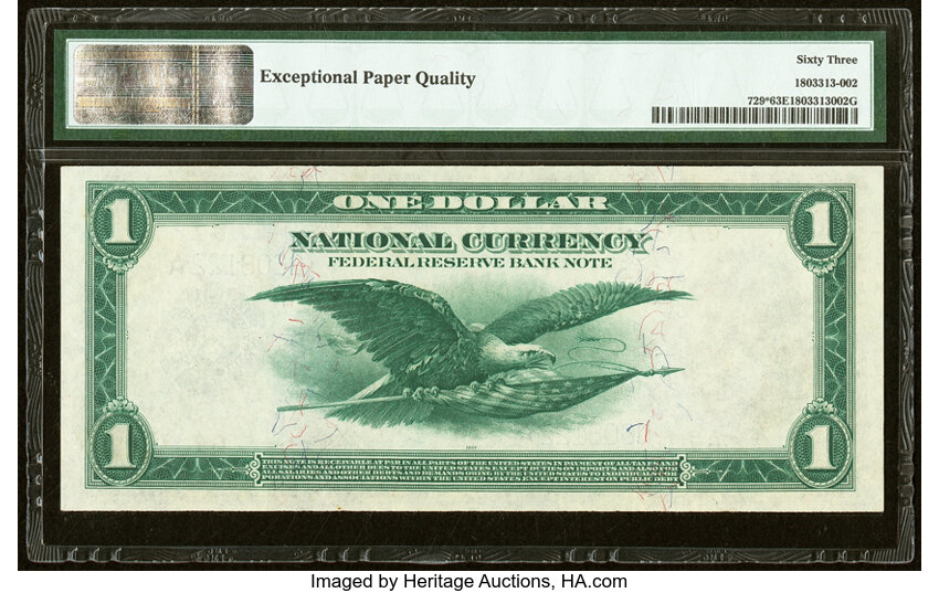 image for: Fr. 729* $1 1918 Federal Reserve Bank Star Note. PMG Choice Uncirculated 63 EPQ....