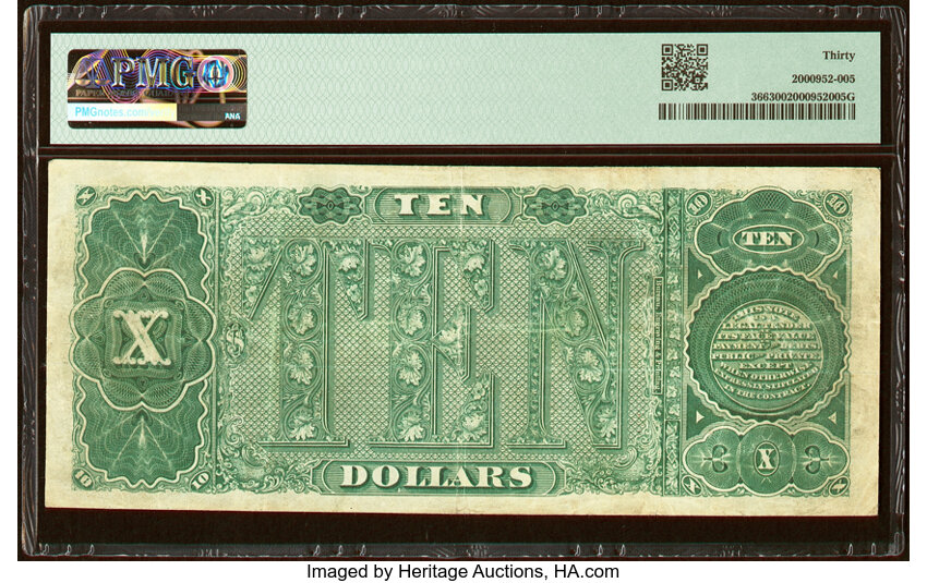 image for: Fr. 366 $10 1890 Treasury Note PMG Very Fine 30....