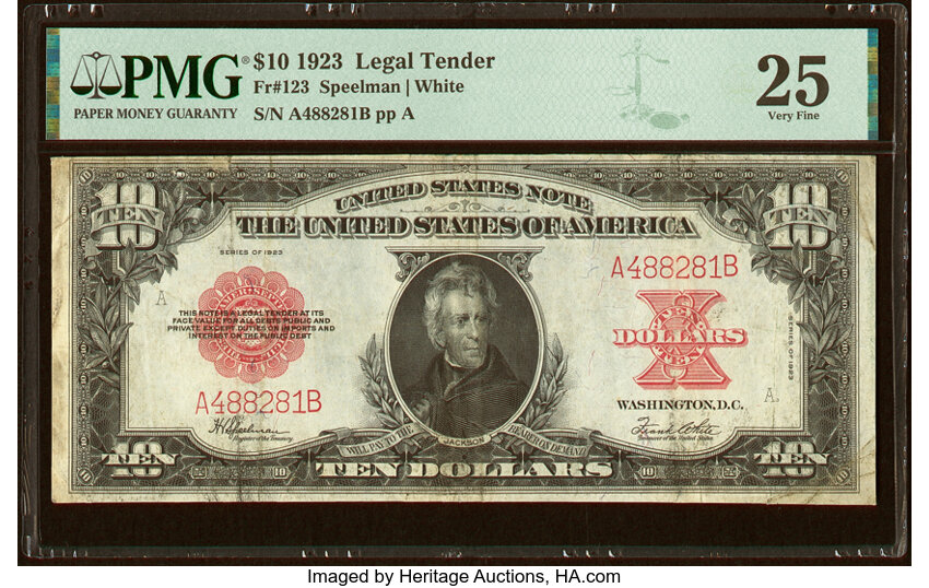 image for: Fr. 123 $10 1923 Legal Tender PMG Very Fine 25....