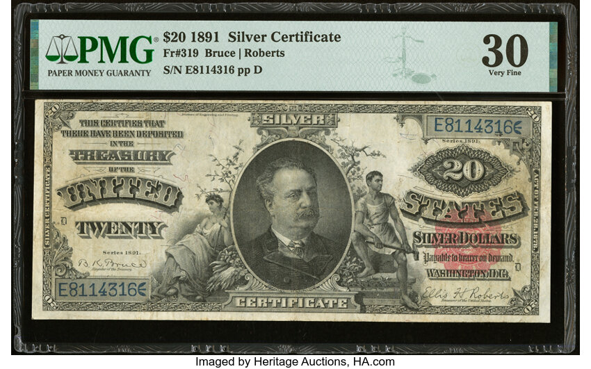 image for: Fr. 319 $20 1891 Silver Certificate PMG Very Fine 30....
