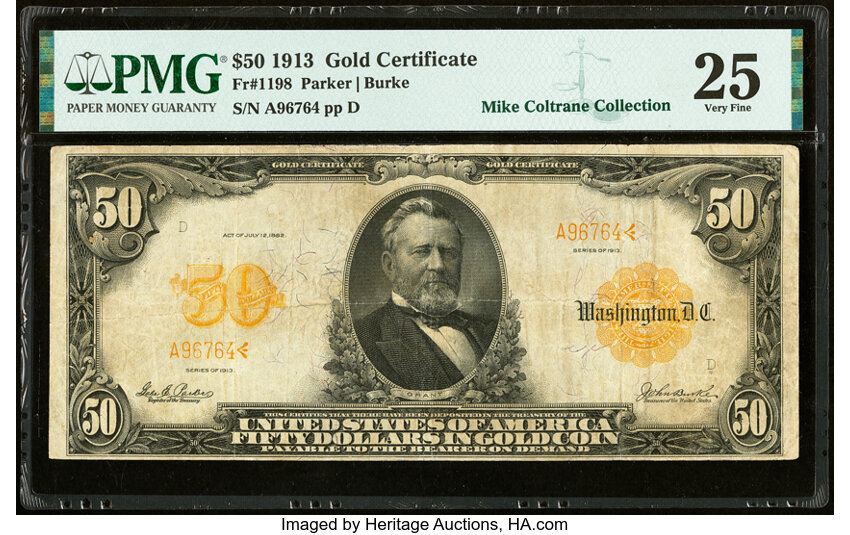 image for: Fr. 1198 $50 1913 Gold Certificate PMG Very Fine 25....