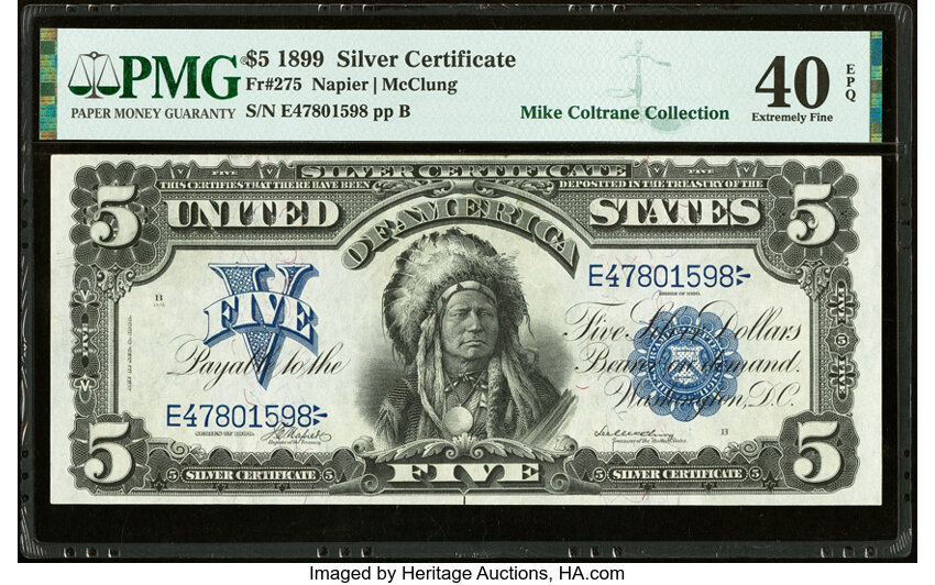 image for: Fr. 275 $5 1899 Silver Certificate PMG Extremely Fine 40 EPQ....