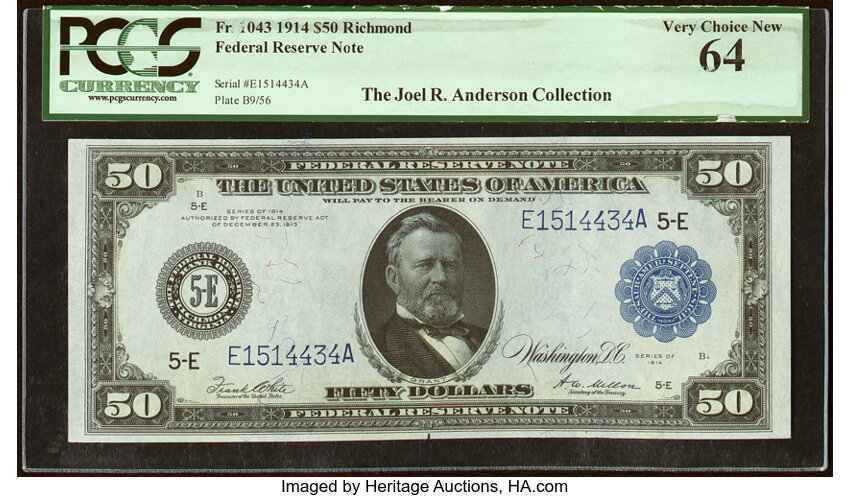image for: Fr. 1043 $50 1914 Federal Reserve Note PCGS Very Choice New 64....