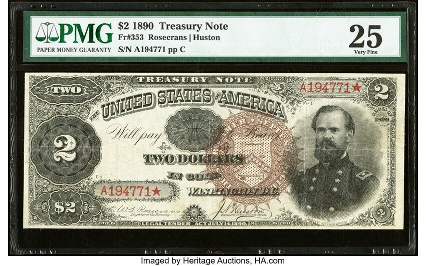 image for: Fr. 353 $2 1890 Treasury Note PMG Very Fine 25....