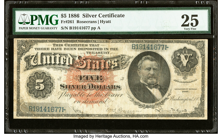 image for: Fr. 261 $5 1886 Silver Certificate PMG Very Fine 25....