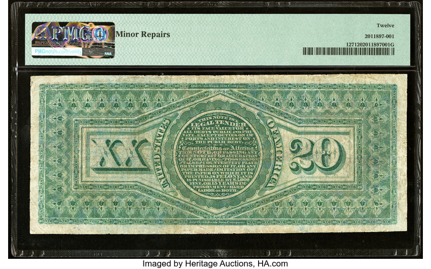 image for: Fr. 127 $20 1869 Legal Tender PMG Fine 12....