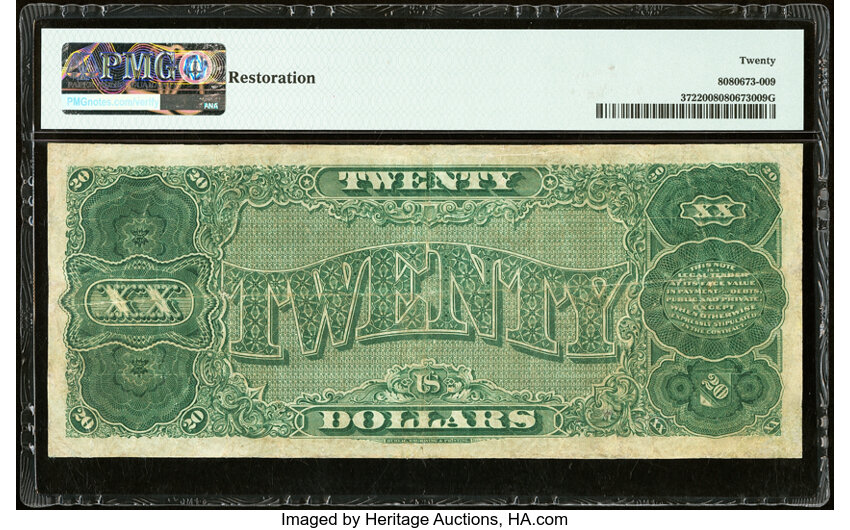 image for: Fr. 372 $20 1890 Treasury Note PMG Very Fine 20....