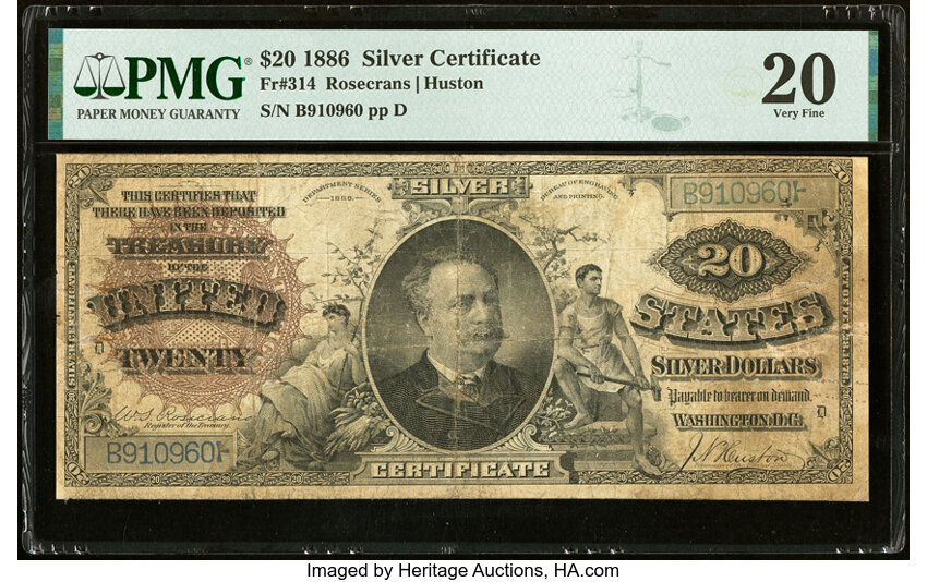 image for: Fr. 314 $20 1886 Silver Certificate PMG Very Fine 20....