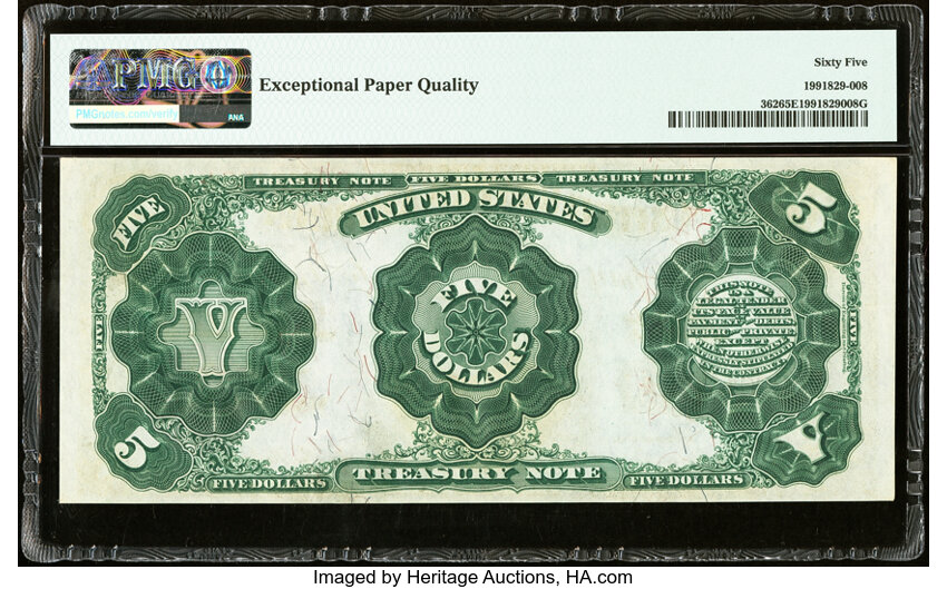 image for: Fr. 362 $5 1891 Treasury Note PMG Gem Uncirculated 65 EPQ....
