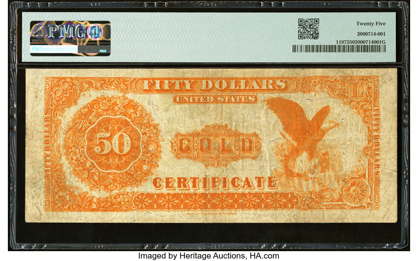 image for: Fr. 1197 $50 1882 Gold Certificate PMG Very Fine 25....