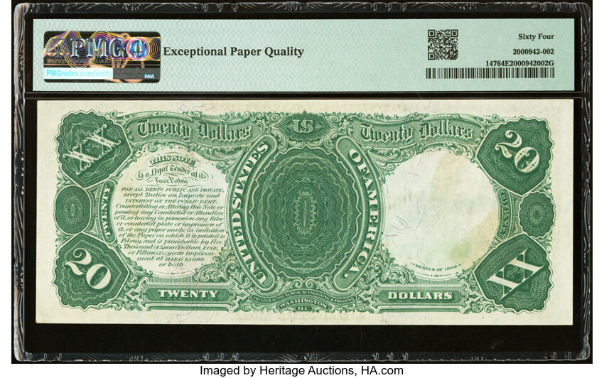 image for: Fr. 147 $20 1880 Legal Tender PMG Choice Uncirculated 64 EPQ....