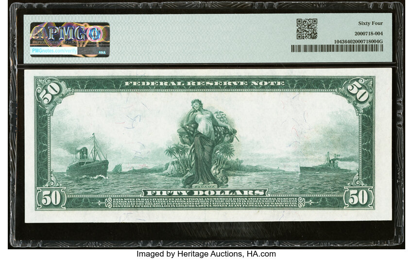 image for: Fr. 1043 $50 1914 Federal Reserve Note PMG Choice Uncirculated 64....