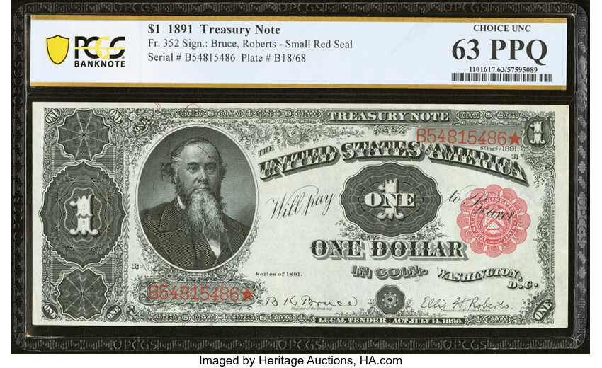 image for: Fr. 352 $1 1891 Treasury Note PCGS Banknote Choice Unc 63 PPQ....