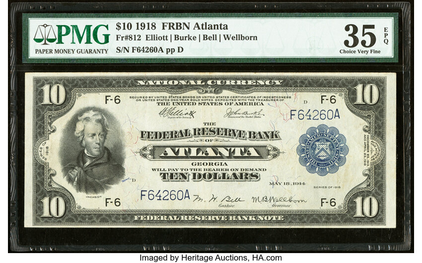 image for: Fr. 812 $10 1918 Federal Reserve Bank Note PMG Choice Very Fine 35 EPQ....