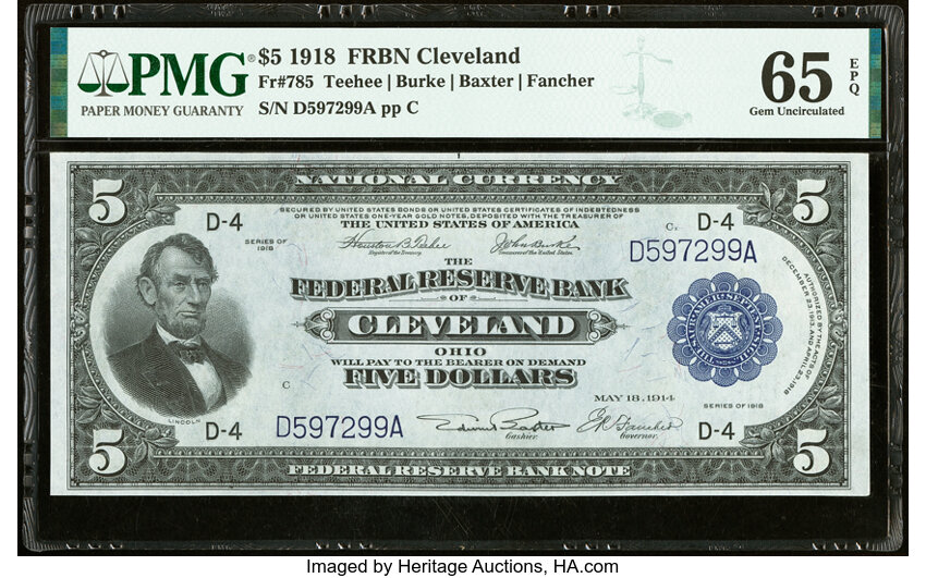 image for: Fr. 785 $5 1918 Federal Reserve Bank Note PMG Gem Uncirculated 65 EPQ....