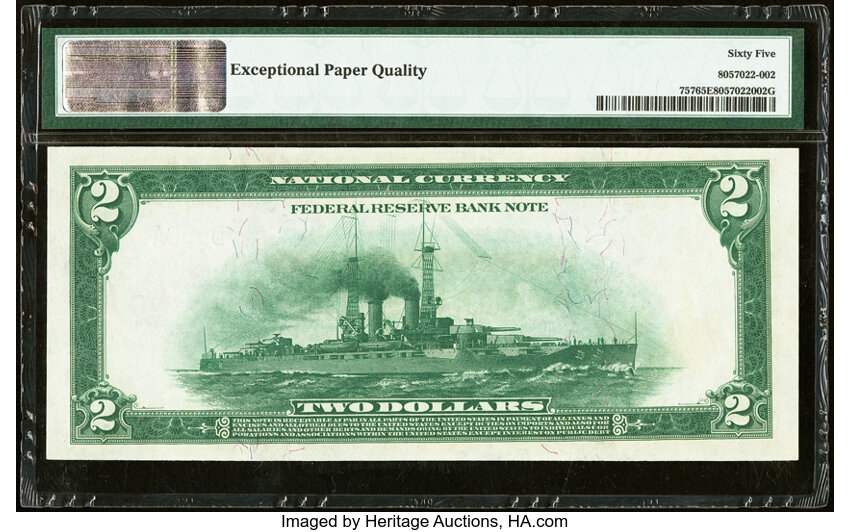 image for: Low Serial Number D550A Fr. 757 $2 1918 Federal Reserve Bank Note PMG Gem Uncirculated 65 EPQ....