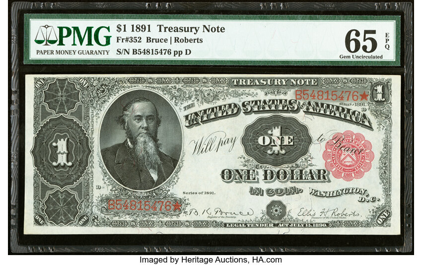 image for: Fr. 352 $1 1891 Treasury Note PMG Gem Uncirculated 65 EPQ....