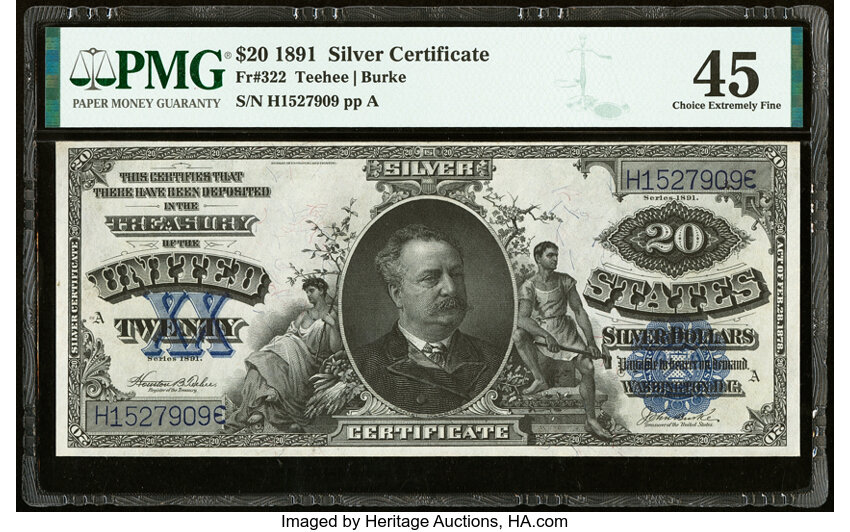 image for: Fr. 322 $20 1891 Silver Certificate PMG Choice Extremely Fine 45....