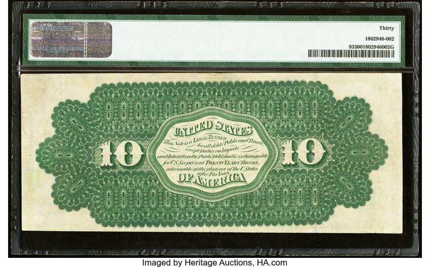 image for: Fr. 93 $10 1862 Legal Tender PMG Very Fine 30....