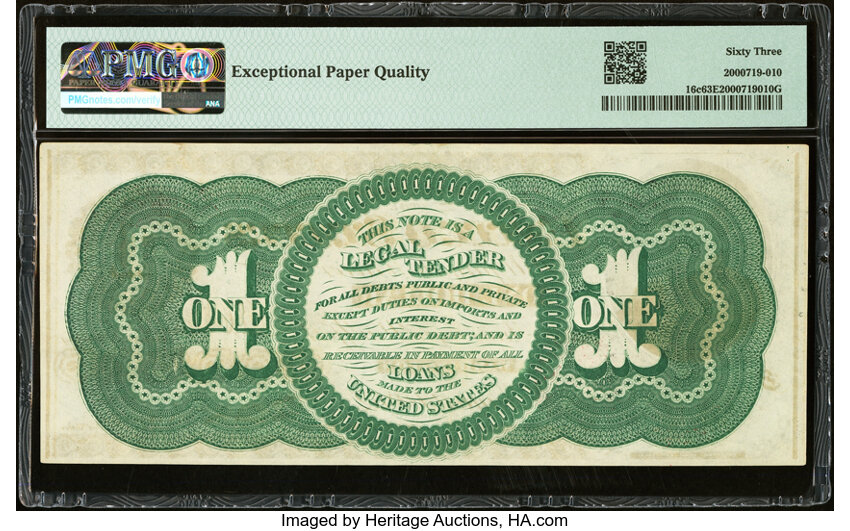 image for: Fr. 16c $1 1862 Legal Tender PMG Choice Uncirculated 63 EPQ....