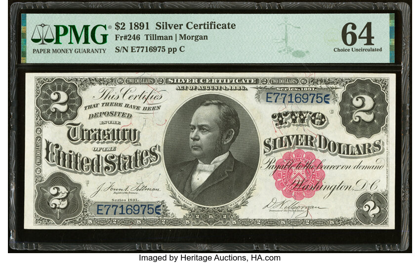 image for: Fr. 246 $2 1891 Silver Certificate PMG Choice Uncirculated 64....