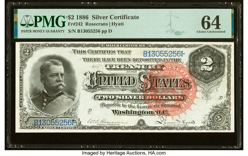 image for: Fr. 242 $2 1886 Silver Certificate PMG Choice Uncirculated 64....